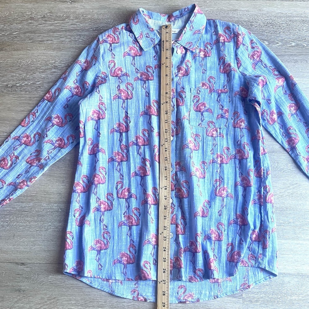 Soft Surroundings Flamingo Shirt Medium Button Down Long Sleeve Blouse New - Picture 4 of 7
